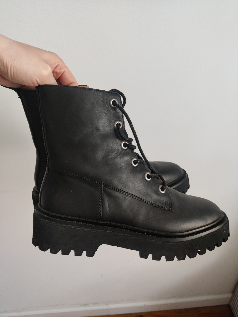 Madewell Black Leather Lace-Up Combat Boots